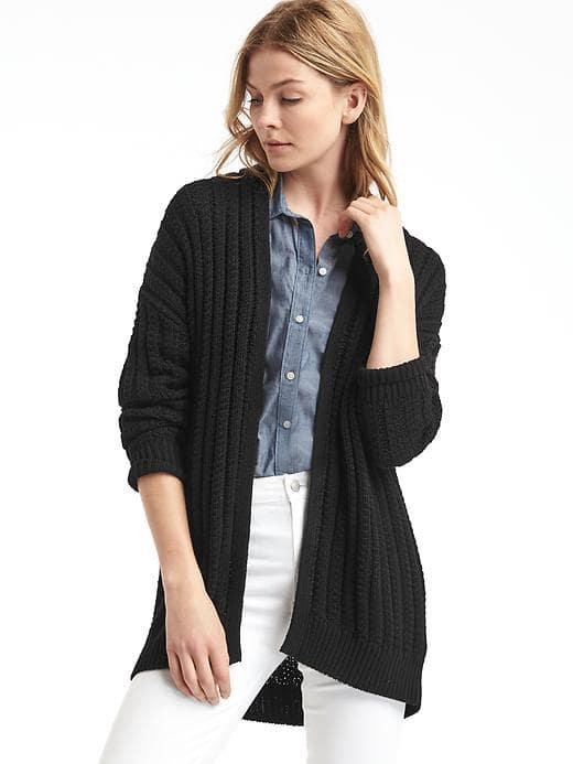 Gap Women Cozy Ribbed Open Front Cardigan - True Black