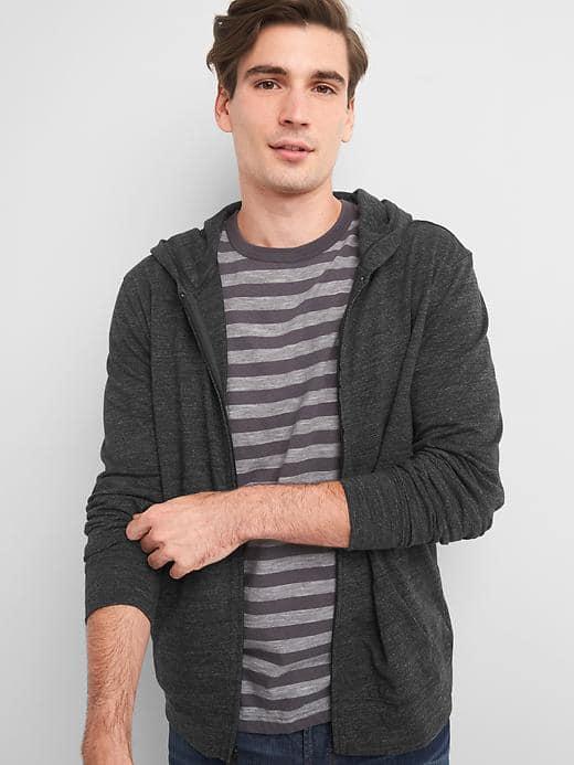 Gap Men Marled Zip Hoodie - Dark Charcoal Heather