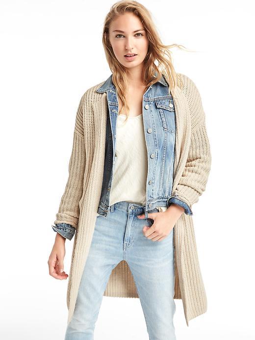 Gap Women Long Ribbed Cardigan - Sand