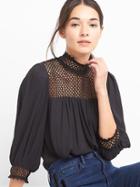 Gap Women Diamond Crochet Mockneck Shirt - True Black