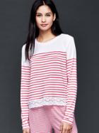 Gap Women Modal Mix And Match Lace Trim Longsleeve Tee - Pink Stripe