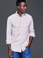 Gap Men Oxford Windowpane Standard Fit Shirt - Buoy Red
