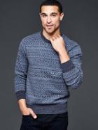 Gap Men Marled Fair Isle Crew Sweater - Blue Print