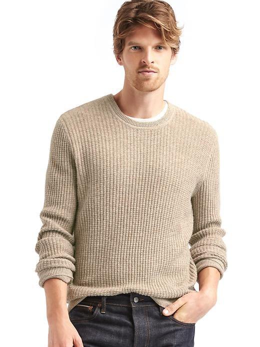 Gap Men Merino Wool Blend Ribbed Crew Sweater - Light Camel