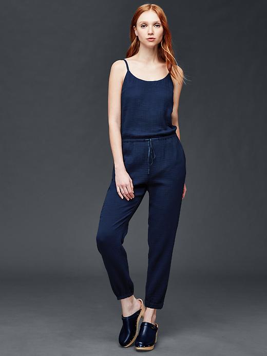 Gap Women Gauzy Cotton Jumpsuit - Comet Blue