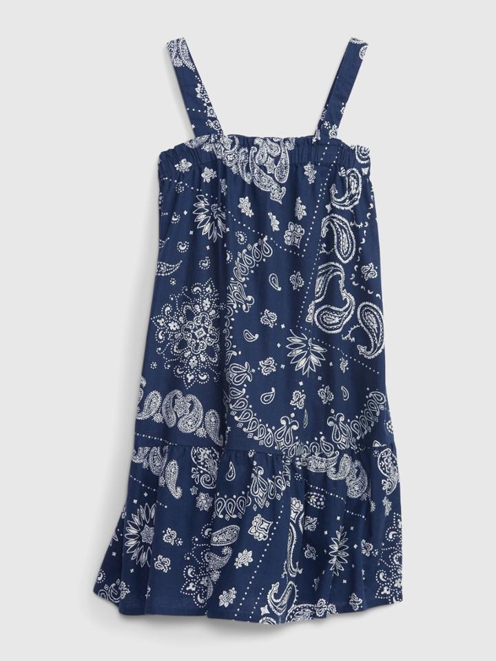 Kids Linen-cotton Bandana Print Tiered Dress