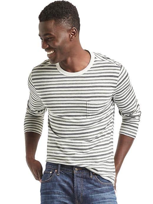Gap Men Slub Jersey Stripe Long Sleeve Tee - White Stripe