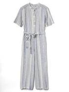 Gap Women Linen Stripe Henley Jumpsuit - Blue & White Stripe