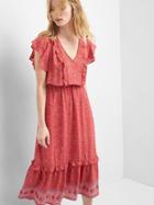 Gap Women Flutter Tier Midi Dress - Red Print