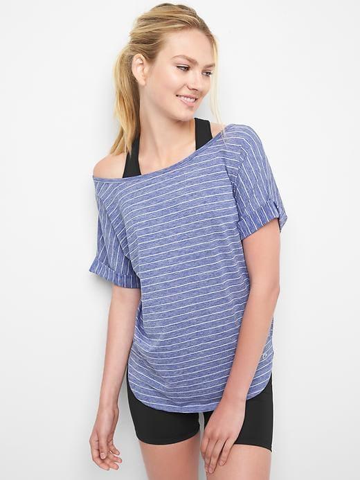 Gap Women Gapfit Stripe Roll Sleeve Tee - Capital Blue