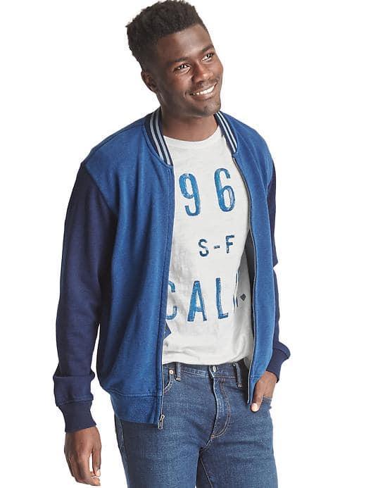 Gap Women French Terry Indigo Bomber Jacket - Medium Indigo