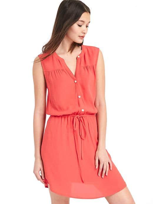 Gap Women Shirred Sleeveless Shirtdress - Spring Coral