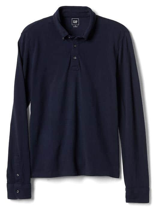 Gap Men Long Sleeve Pique Slim Fit Polo - Tapestry Navy