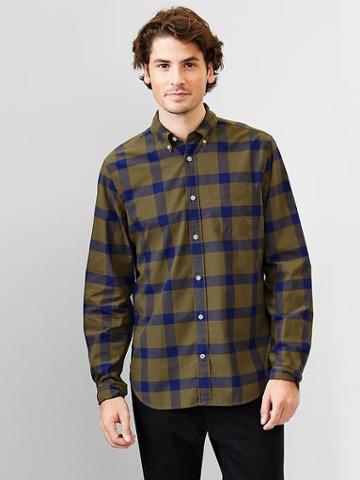 Gap Men Lived In Wash Lightweight Twill Plaid Shirt - Bracken Olive