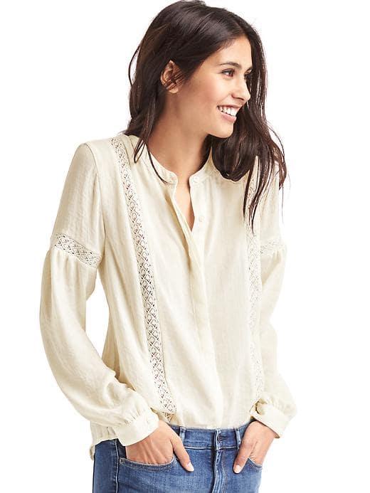 Gap Women Crochet Panel Peasant Blouse - Snow Cap