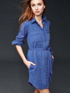 Gap Women Long Sleeve Textured Shirtdress - Docksider Blue