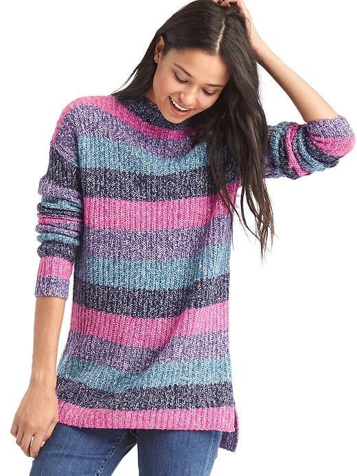 Gap Women Multi Color Stripe Tunic Sweater - Pink Multistripe