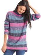 Gap Women Multi Color Stripe Tunic Sweater - Pink Multistripe