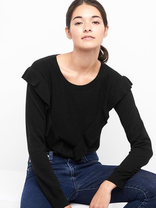 Gap Boatneck Ruffle Pullover - Black