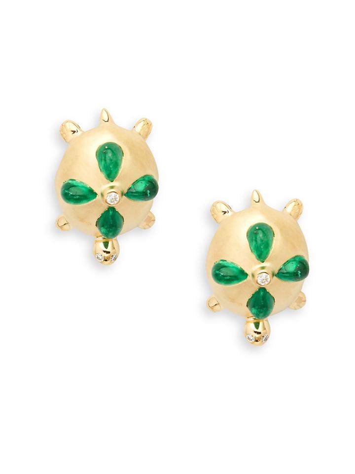 Temple St Clair Emerald, Diamond & 18k Yellow Gold Turtle Earrings