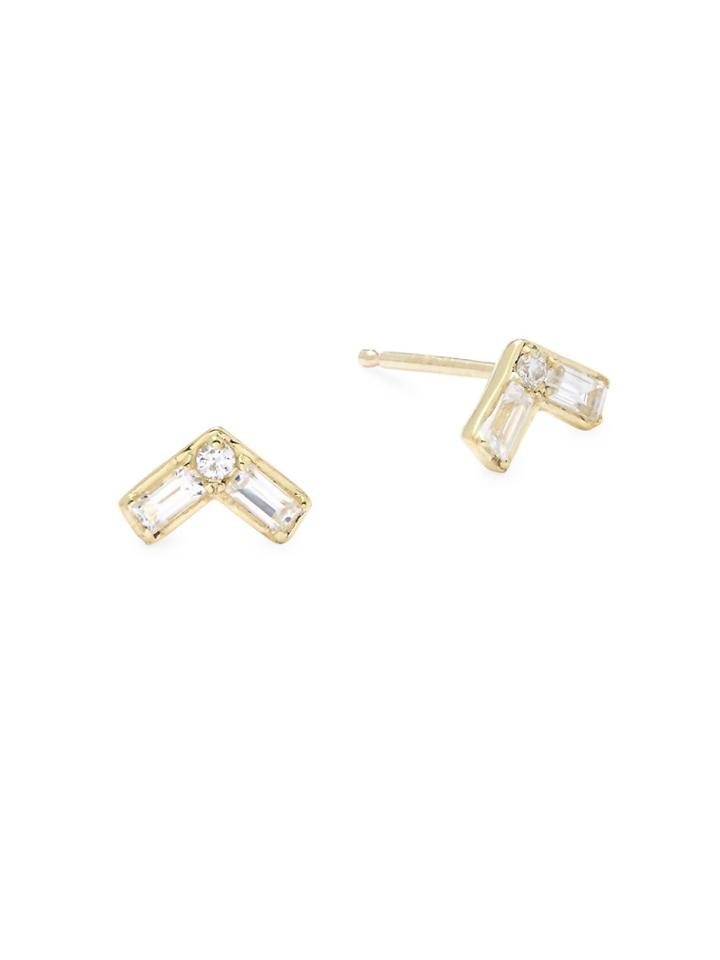 Ila Siena Diamond, White Sapphire & 14k Yellow Gold Stud Earrings