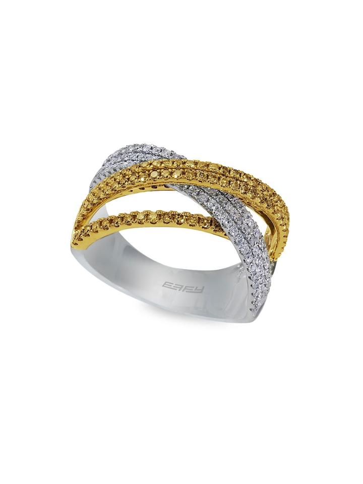 Effy Diamond, 14k White Gold & 14k Yellow Gold Crisscross Ring