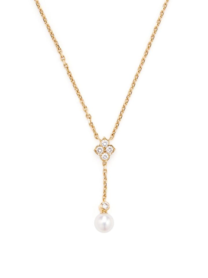 Vintage Cartier 18k Yellow Gold, Diamond & Pearl Pendant Necklace