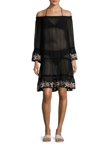 1st Sight Off Shoulder Embroidered Drop Waist Dress