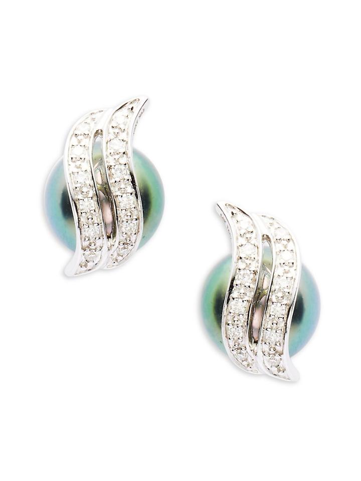 Tara Pearls 14k White Gold, Pearl &amp; Diamond Stud Earrings