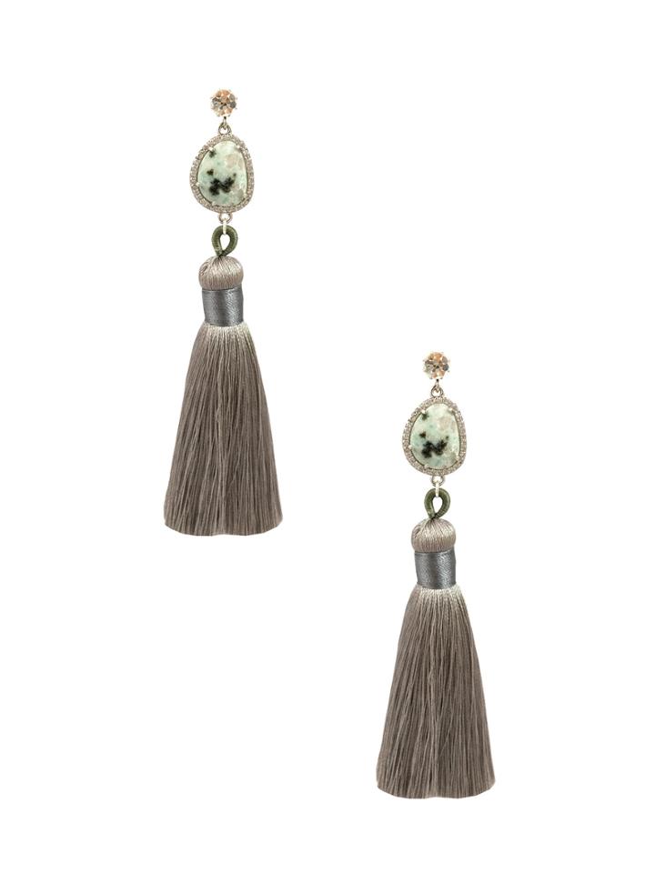 Katherine Karambelas Jewelry Amalia Jaspet, Swarovski Crystal & Silk Tassel Earrings
