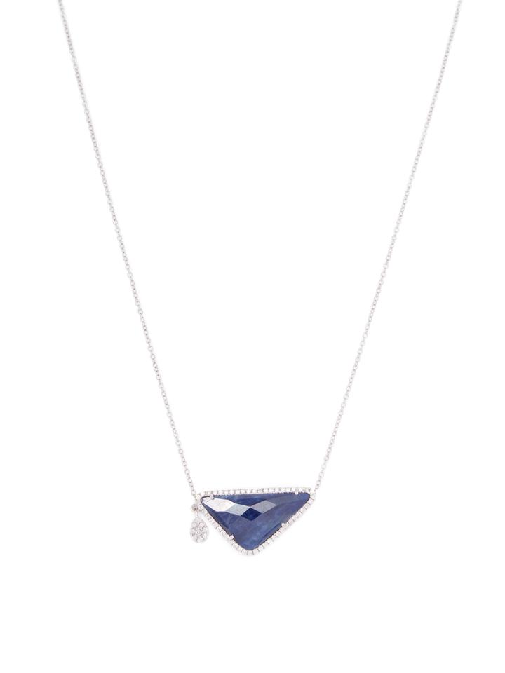 Meira T 14k White Gold, Blue Sapphire & 0.35 Total Ct. Diamond Triangle Pendant Necklace