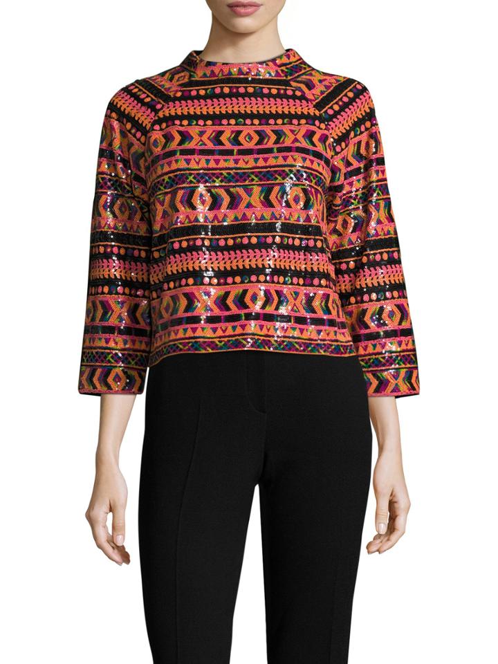Vivienne Tam Wool Zig Zag Embroidered Top