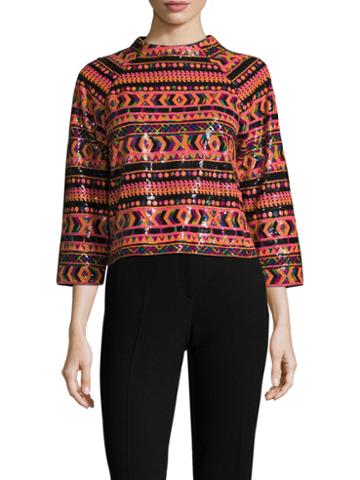 Vivienne Tam Wool Zig Zag Embroidered Top