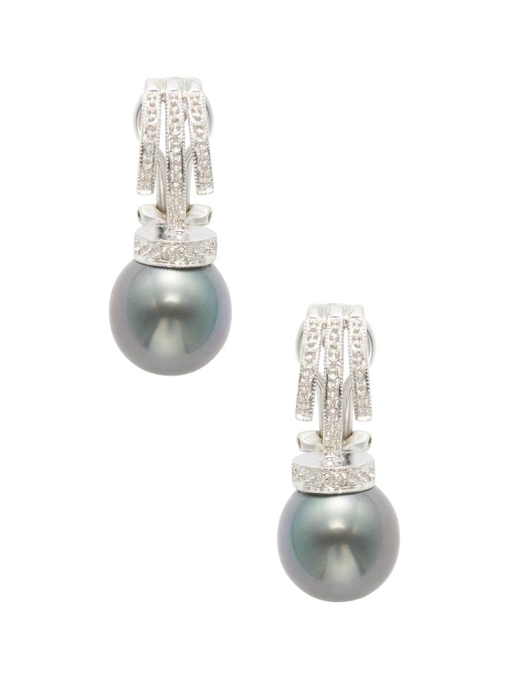 Belpearl 14k White Gold & Tahitian Pearl Drop Earrings