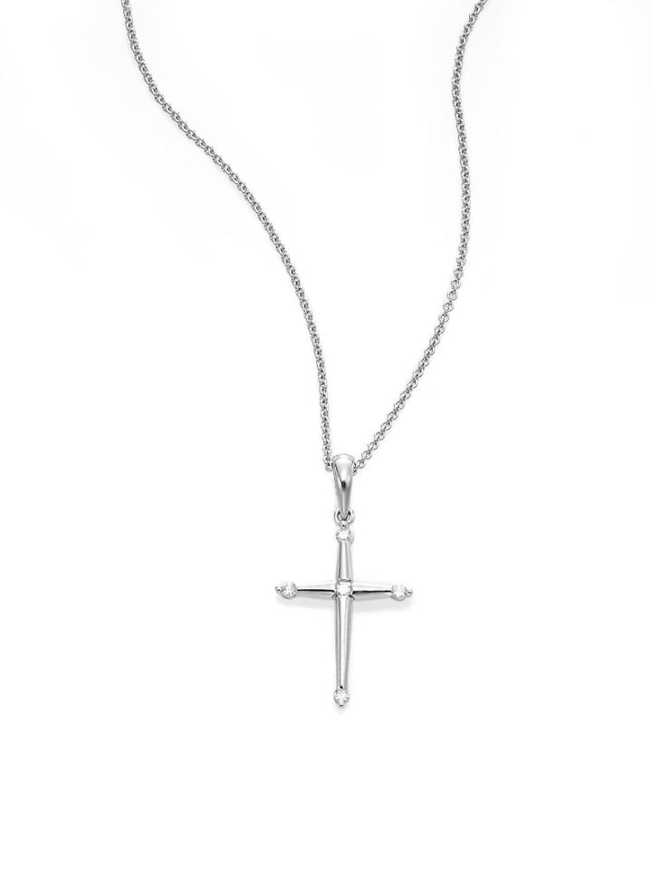 Saks Fifth Avenue Diamond & 14k White Gold Cross Pendant Necklace