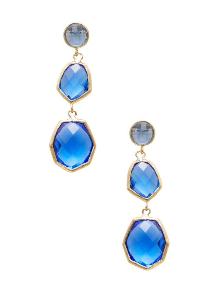 Rivka Friedman Triple Faceted Poppy Blue Crystal Deco Drop Earrings