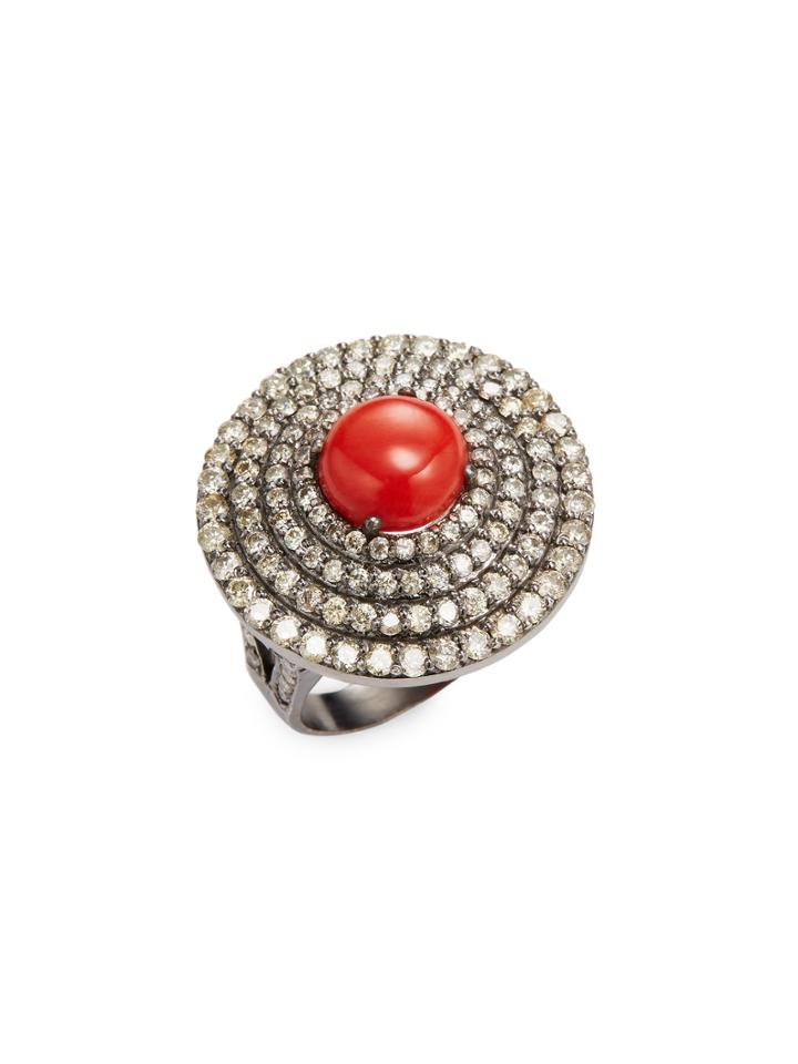 Arthur Marder Fine Jewelry Coral & Diamond Dome Ring