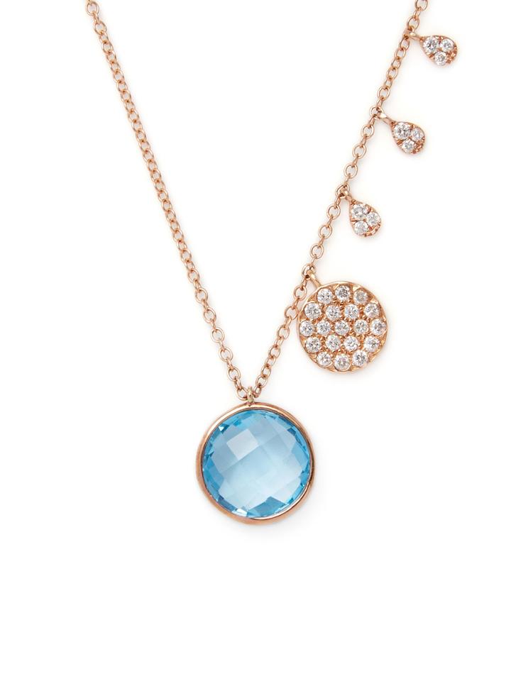 Meira T 14k Rose Gold, Blue Topaz & 0.37 Total Ct. Diamond Pendant Necklace