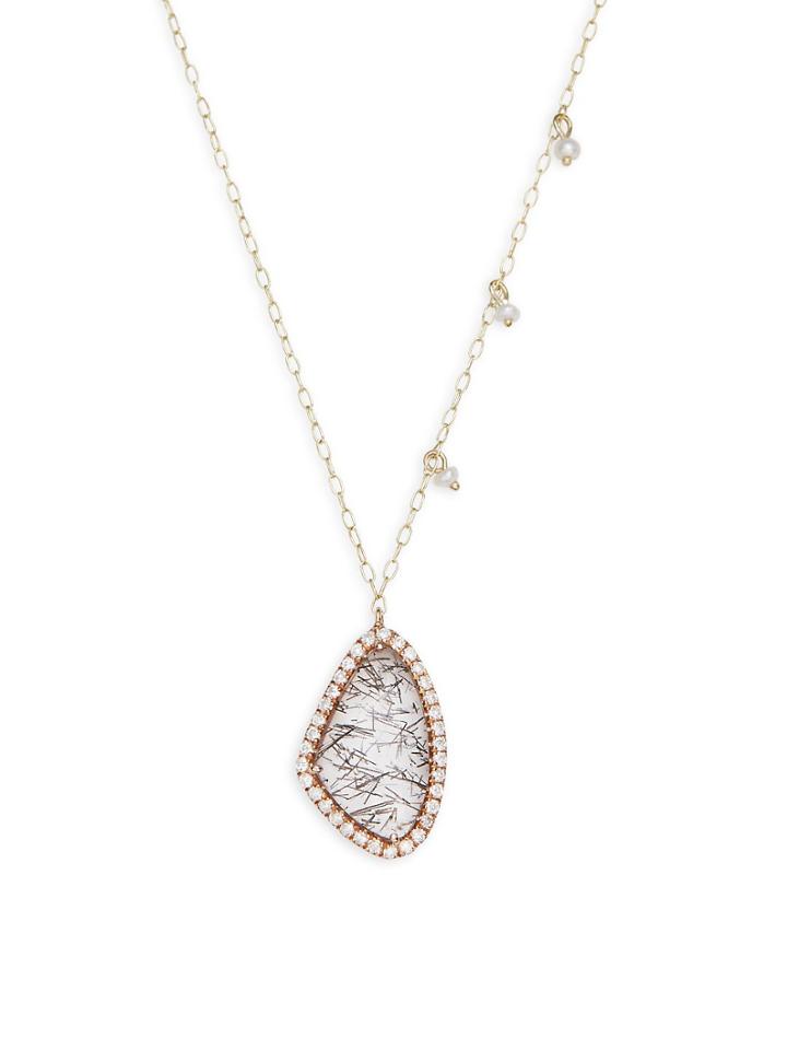 Meira T Pearl, Rutilated Quartz, Diamond & 14k Silver Necklace