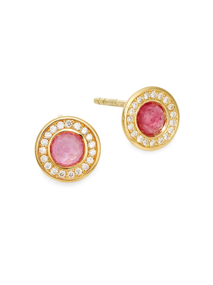 Ippolita Lollipop Diamond, Pink Tourmaline & 18k Yellow Gold Stud Earrings