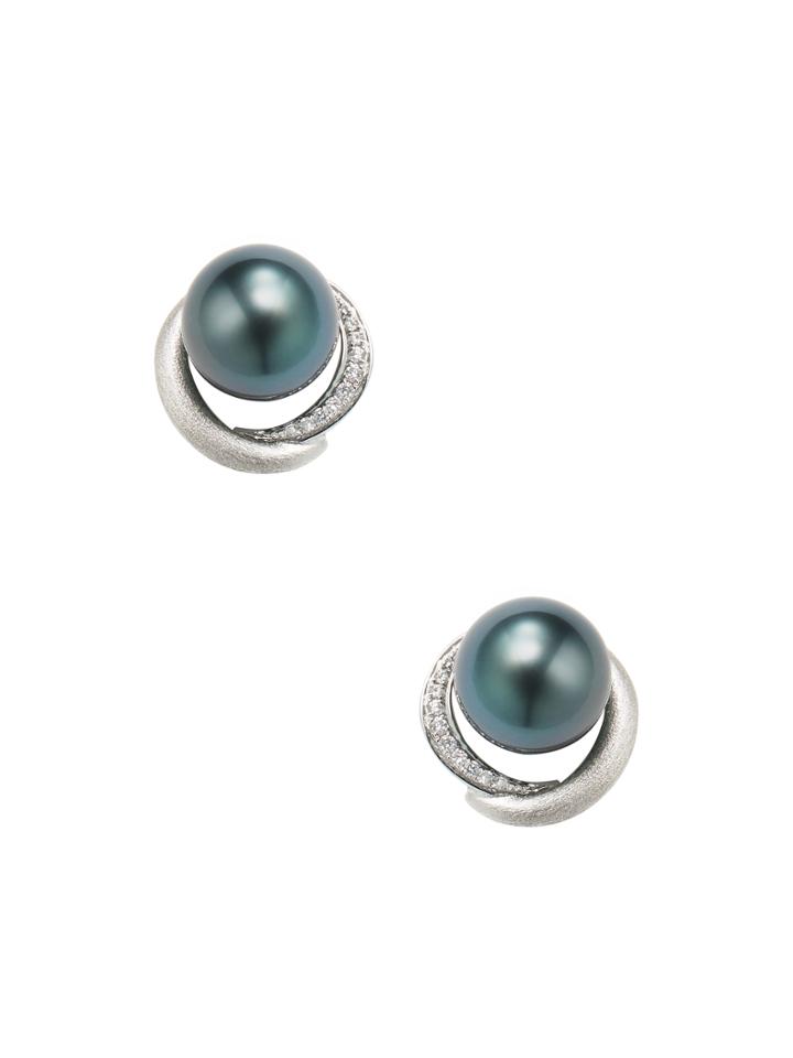 Tara Pearls 18k White Gold, Tahitian Pearl & 0.10 Total Ct. Diamond Stud Earrings