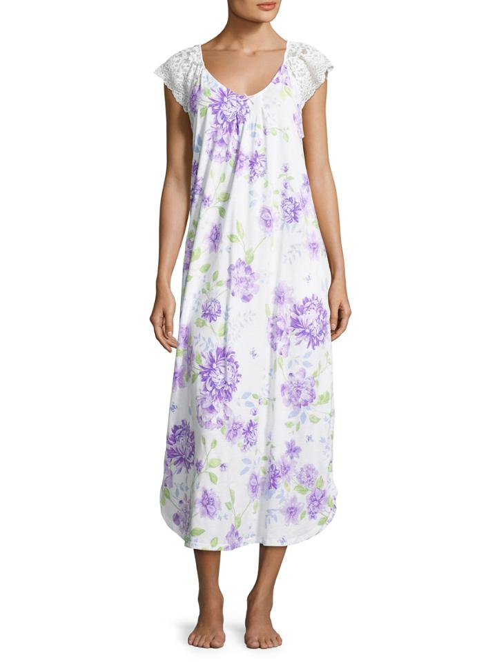 Midnight By Carole Hochman Jersey Long Cotton Floral Gown