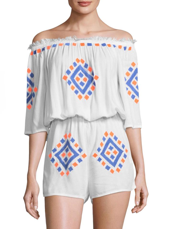 Pia Pauro Off Shoulder Embroidered Romper