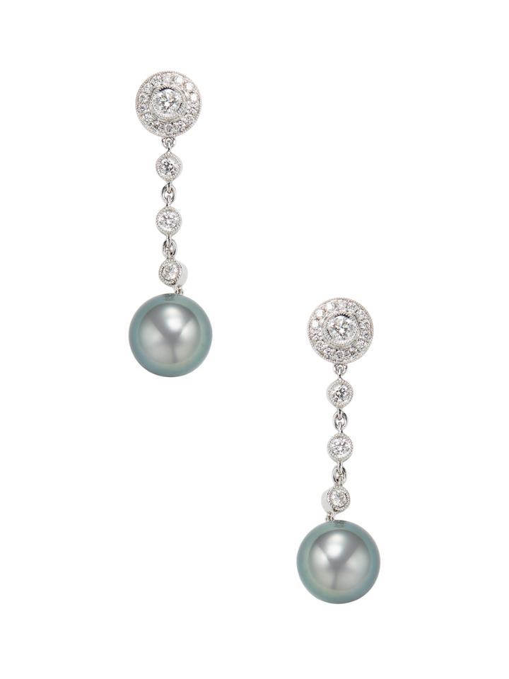 Tara Pearls 18k White Gold, Tahitian Pearl & 0.70 Total Ct. Diamond Drop Earrings