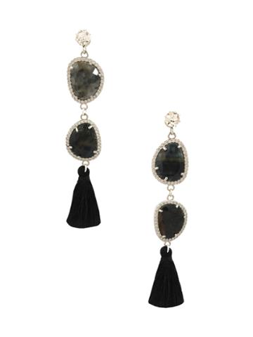 Katherine Karambelas Jewelry Jackie Labradorite, Swarovski Crystal & Silk Tassel Earrings