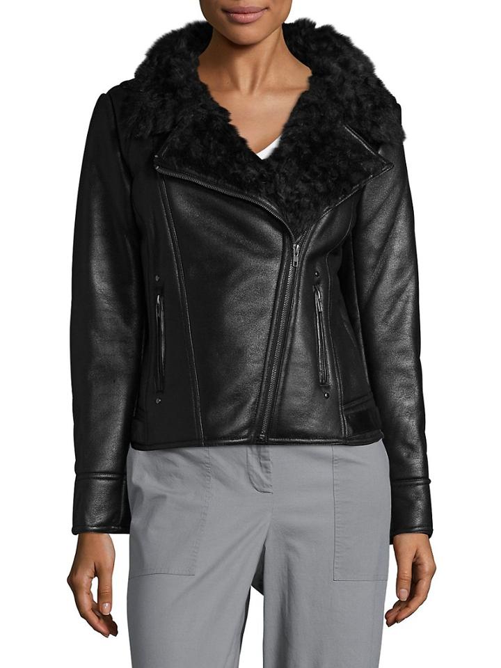 Donna Salyers' Fabulous-furs Urbanista Faux Fur-trimmed Moto Jacket