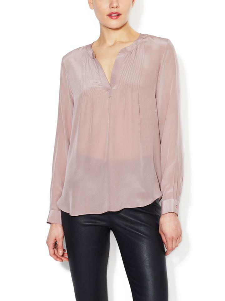 Zoe & Sam Washed Silk Pintucked Blouse