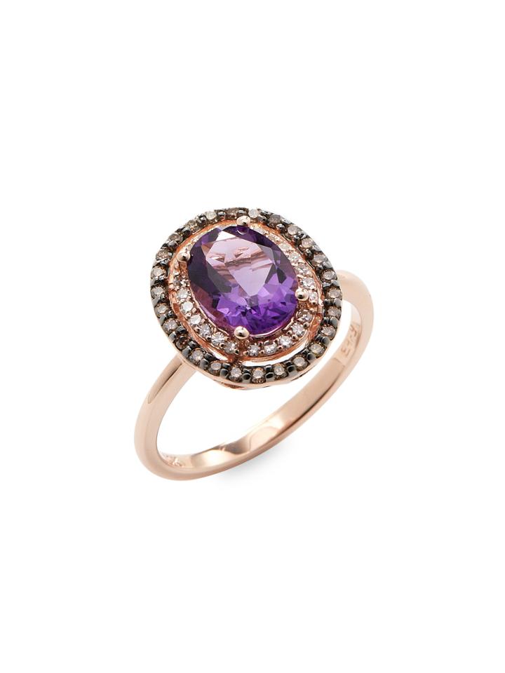 Effy 14k Rose Gold Diamond, Amethyst, And Brown Diamond Ring