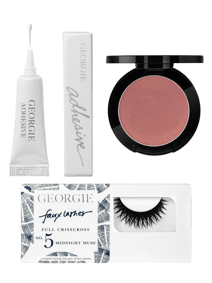 Georgie Beauty Lash Style #5, Clear Adhesive And Rosegold Creme Blush Set