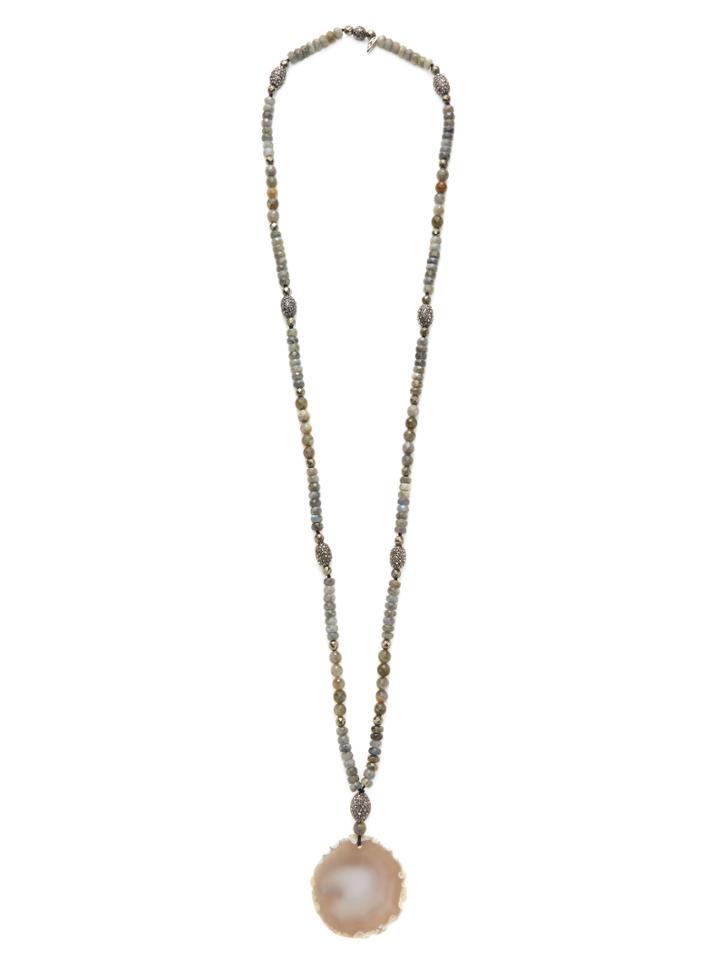 Hipchik Couture Pyrite & Agate Slice Pendant Necklace